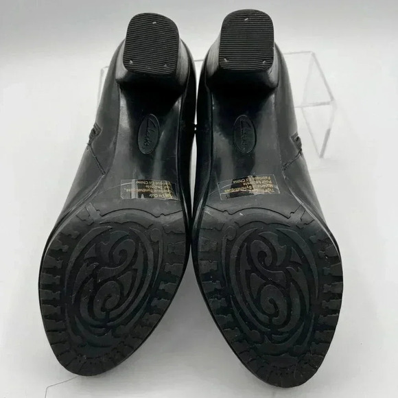 Clarks Lida Palmer Black Leather Stacked Heel Ankle Dress Bootie Womens Size 9 M - Picture 10 of 13
